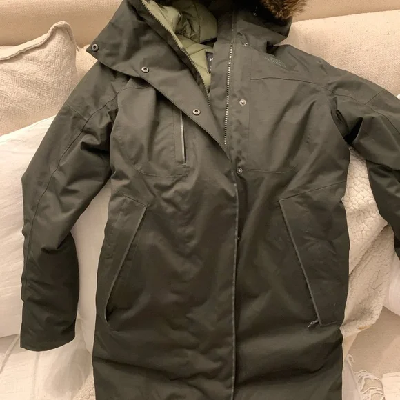 The North Face Olive Green Parka with Faux Fur Hood - Picture 8 of 11